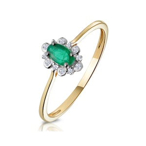 Emerald and Diamond Stellato Cluster Ring in 9K Gold
