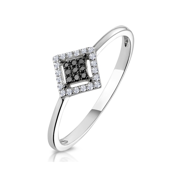 Diamond and Black Diamond Stellato Squares Ring in 9K White Gold - Image 1