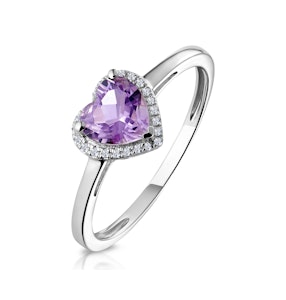 Halo Amethyst and Diamond Stellato Heart Ring in 9K White Gold