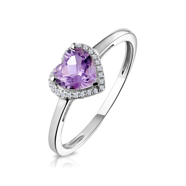 Halo Amethyst and Diamond Stellato Heart Ring in 9K White Gold - Image 1