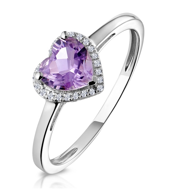 Halo Amethyst and Diamond Stellato Heart Ring in 9K White Gold - image 1