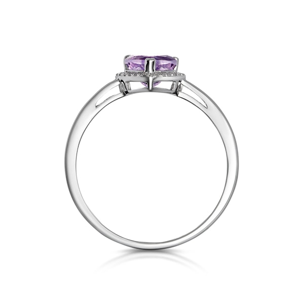 Halo Amethyst and Diamond Stellato Heart Ring in 9K White Gold - Image 2