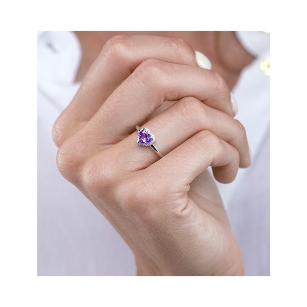 Halo Amethyst and Diamond Stellato Heart Ring in 9K White Gold - Image 3