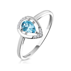 Pear Shaped Swiss Blue Topaz Diamond Stellato Ring in 9K White Gold SIZE N