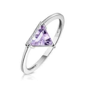 Triangle Amethyst and Diamond Stellato Ring in 9K White Gold SIZE Y