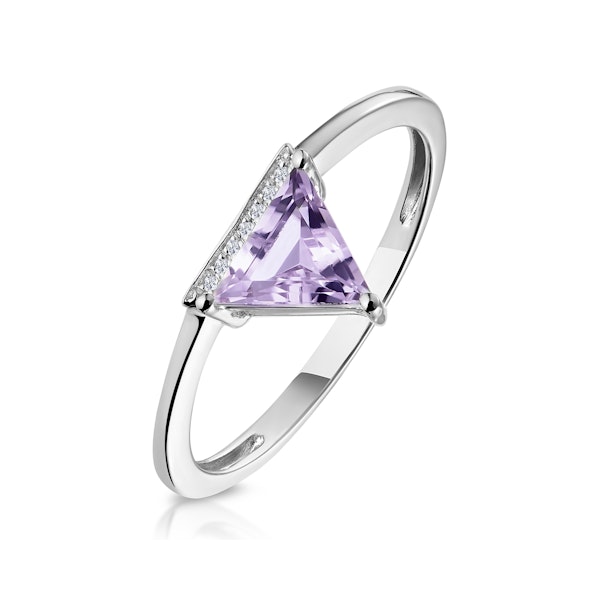 Triangle Amethyst and Diamond Stellato Ring in 9K White Gold SIZE Y - Image 1