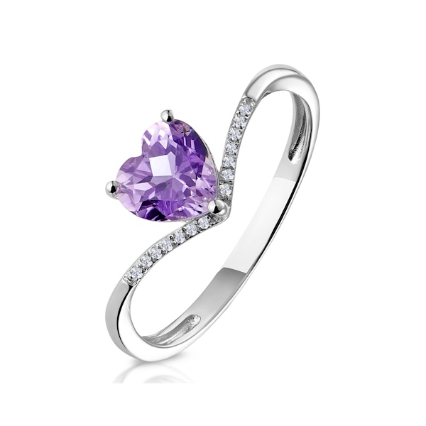 Heart Amethyst and Diamond Stellato Ring in 9K White Gold - Image 1