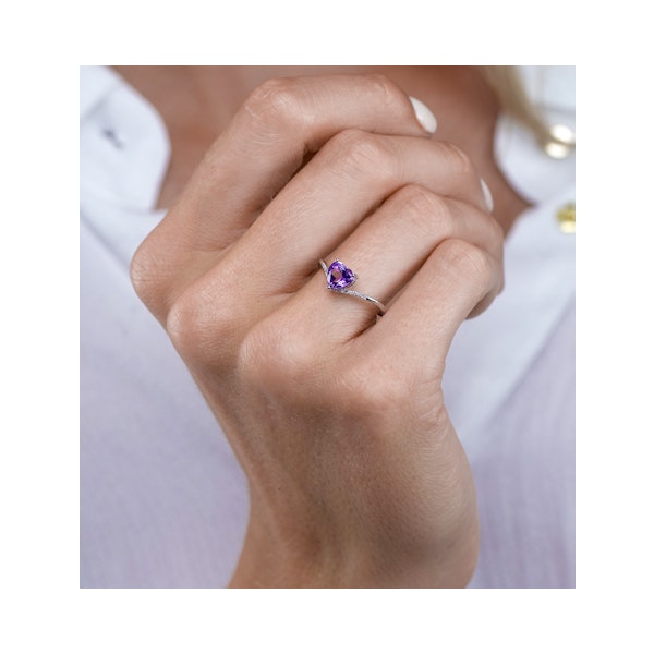 Heart Amethyst and Diamond Stellato Ring in 9K White Gold - Image 3