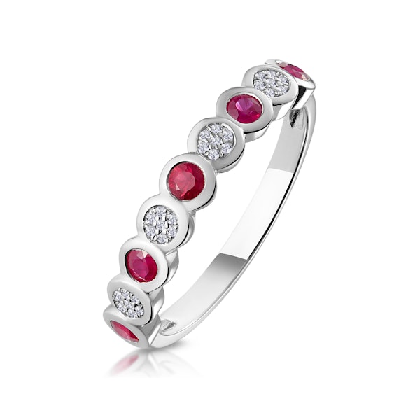Stellato Ruby and Diamond Eternity Ring in 9K White Gold - Image 1