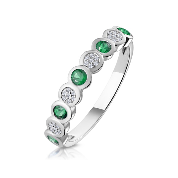 Stellato Emerald and Diamond Eternity Ring in 9K White Gold - SIZE I - Image 1