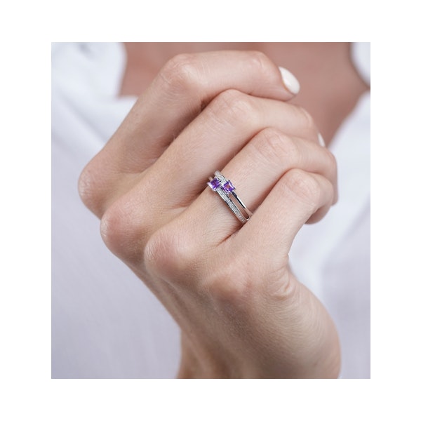 Twin Amethyst and Diamond Stellato Ring in 9K White Gold - Image 3