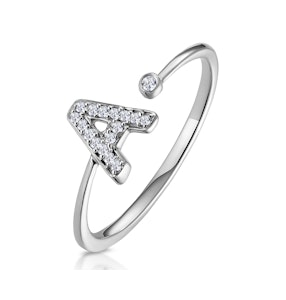 Diamond Initial 'A' Ring 0.07ct set in 9K White Gold SIZES AVAILABLE H K N