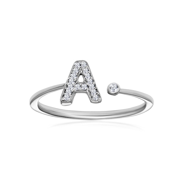 Diamond Initial 'A' Ring 0.07ct set in 9K White Gold SIZES AVAILABLE H K N - Image 2