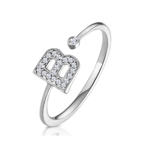 Diamond Initial 'B' Ring 0.07ct set in 9K White Gold SIZES AVAILABLE L N R