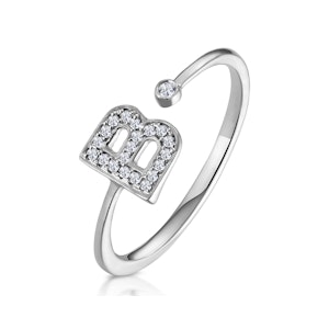 Lab Diamond Initial 'B' Ring 0.07ct Set in 925 Silver SIZE L