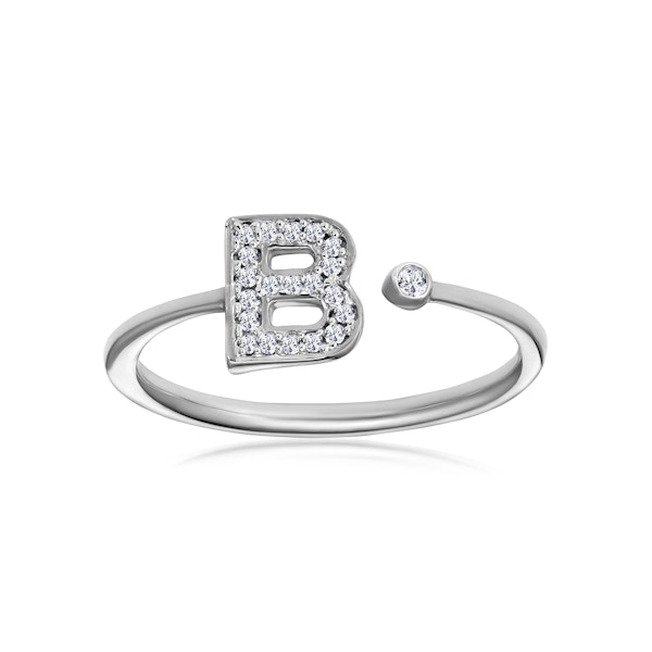 Diamond Initial 'B' Ring 0.07ct set in 9K White Gold SIZES AVAILABLE L N R - Image 2