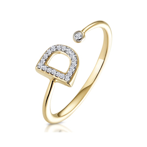 Diamond Initial 'D' Ring 0.07ct set in 9K Gold SIZES L Q - Image 1