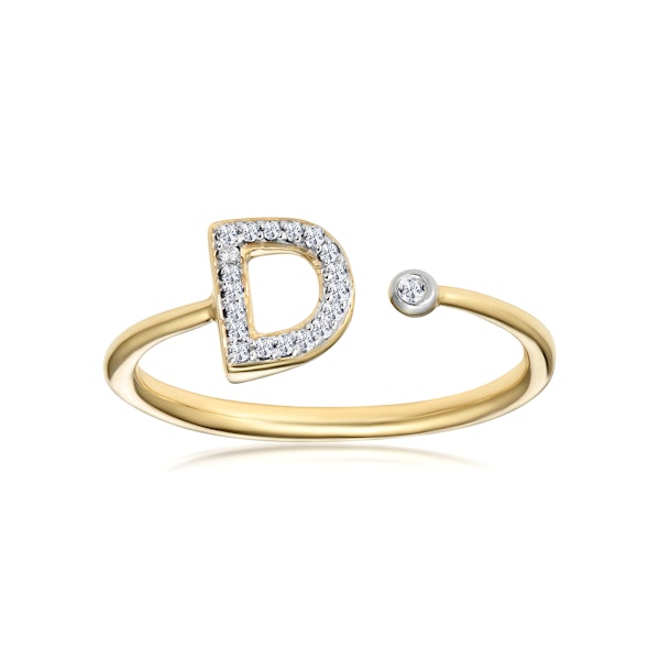 Diamond Initial 'D' Ring 0.07ct set in 9K Gold SIZES L Q - Image 2