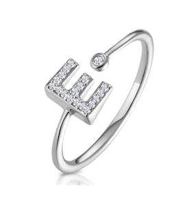 Lab Diamond Initial 'E' Ring 0.07ct Set in 925 Silver SIZE H J K M O P