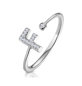 Diamond Initial 'F' Ring 0.07ct set in 9K White Gold SIZES AVAILABLE K L