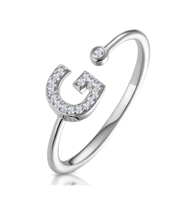 Lab Diamond Initial 'G' Ring 0.07ct Set in 925 Silver SIZE P