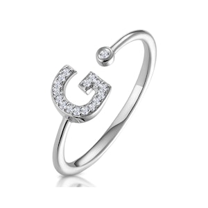 Lab Diamond Initial 'G' Ring 0.07ct Set in 925 Silver SIZE P