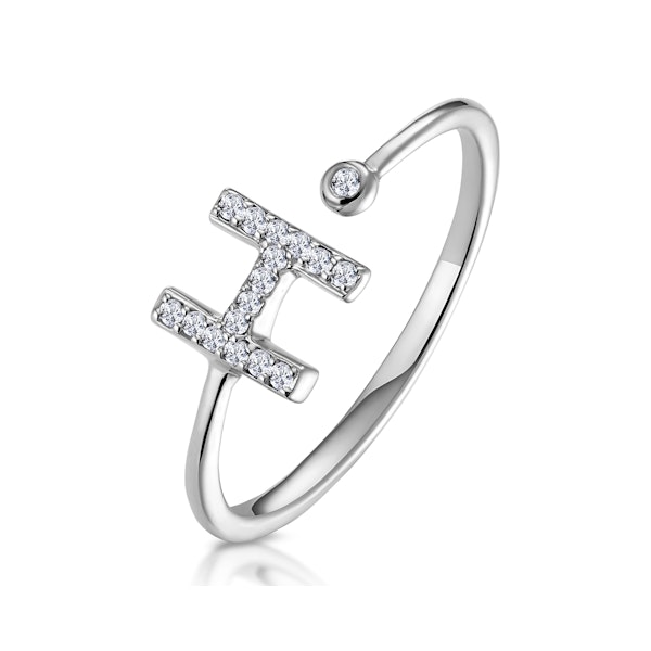 Diamond Initial 'H' Ring 0.07ct set in 9K White Gold SIZE J - Image 1