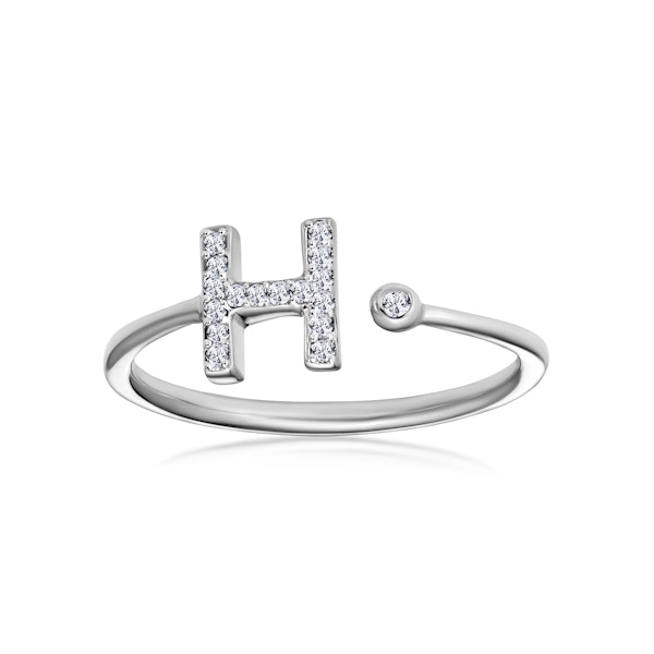 Diamond Initial 'H' Ring 0.07ct set in 9K White Gold SIZE J - Image 2