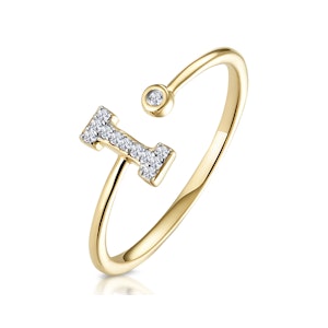 Diamond Initial 'I' Ring 0.07ct set in 9K Gold SIZE P