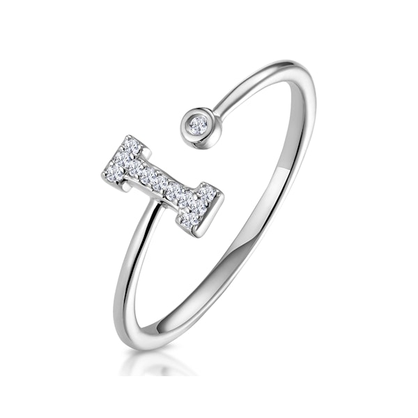 Diamond Initial 'I' Ring 0.07ct set in 9K White Gold SIZE K - Image 1