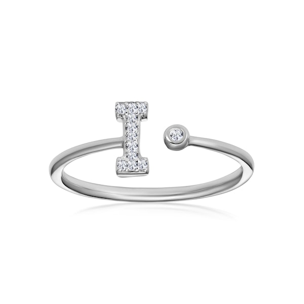 Diamond Initial 'I' Ring 0.07ct set in 9K White Gold SIZE K - Image 2