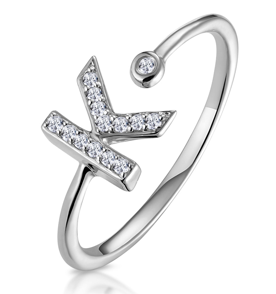 Diamond Initial K Ring 0 07ct Set In 9k White Gold Item E6222 My