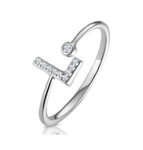 Lab Diamond Initial 'L' Ring 0.07ct Set in 925 Silver SIZES L P R