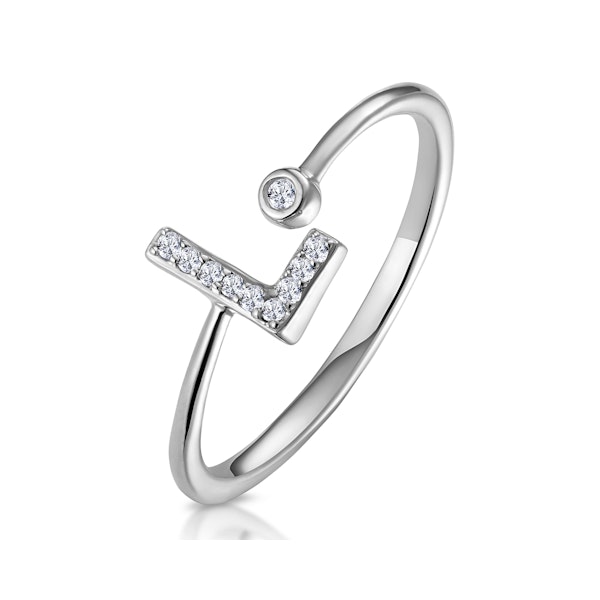 Lab Diamond Initial 'L' Ring 0.07ct Set in 925 Silver SIZES L P R - Image 1