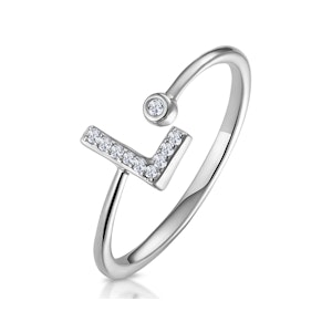 Lab Diamond Initial 'L' Ring 0.07ct Set in 925 Silver