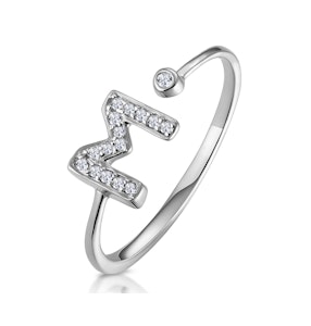 Lab Diamond Initial 'M' Ring 0.07ct Set in 925 Silver SIZE J N