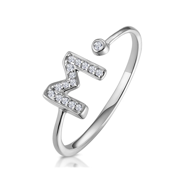 Lab Diamond Initial 'M' Ring 0.07ct Set in 925 Silver SIZE J N - Image 1