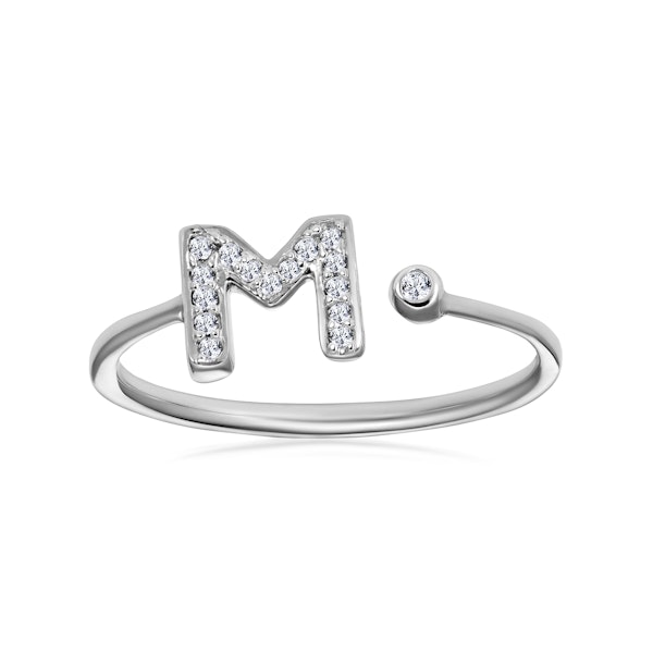 Lab Diamond Initial 'M' Ring 0.07ct Set in 925 Silver SIZE J N - Image 2