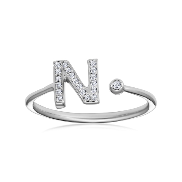 Lab Diamond Initial 'N' Ring 0.07ct Set in 925 Silver SIZE J K M O P Q R S - Image 2