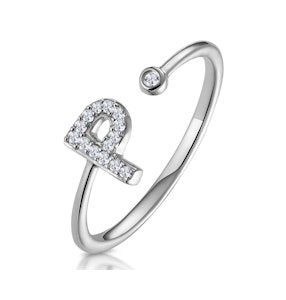 Lab Diamond Initial 'P' Ring 0.07ct Set in 925 Silver SIZE L