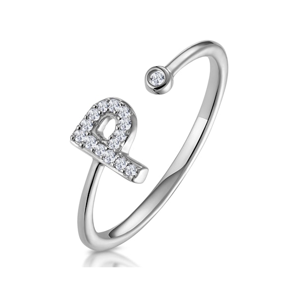 Diamond Initial 'P' Ring 0.07ct set in 9K White Gold SIZES AVAILABLE K L - Image 1