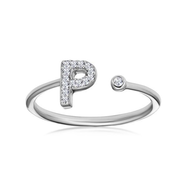 Diamond Initial 'P' Ring 0.07ct set in 9K White Gold SIZES AVAILABLE K L - Image 2