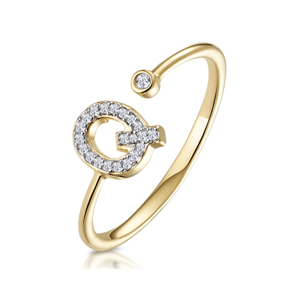 Diamond Initial 'Q' Ring 0.07ct set in 9K Gold SIZE M - Image 1