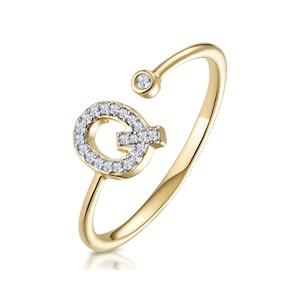 Diamond Initial 'Q' Ring 0.07ct set in 9K Gold SIZE M