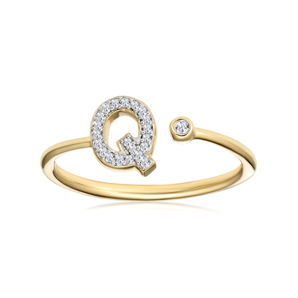Diamond Initial 'Q' Ring 0.07ct set in 9K Gold SIZE M - Image 2