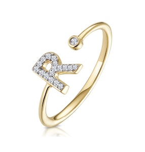 Diamond Initial 'R' Ring 0.07ct set in 9K Gold SIZE L