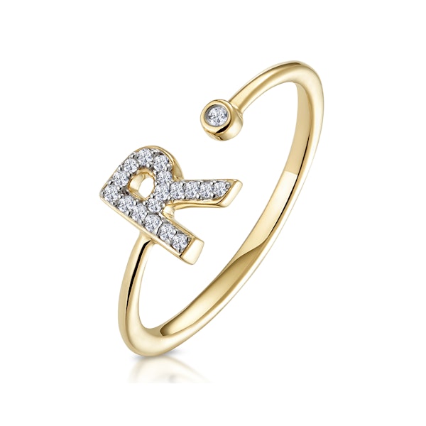 Diamond Initial 'R' Ring 0.07ct set in 9K Gold SIZE L - Image 1