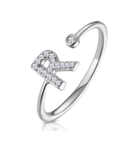 Diamond Initial 'R' Ring 0.07ct set in 9K White Gold - Size X