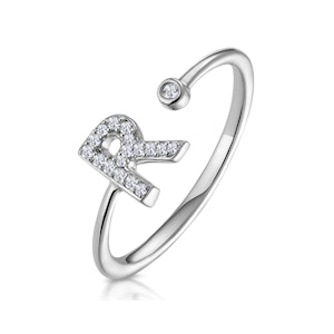 Lab Diamond Initial 'R' Ring 0.07ct Set in 925 Silver