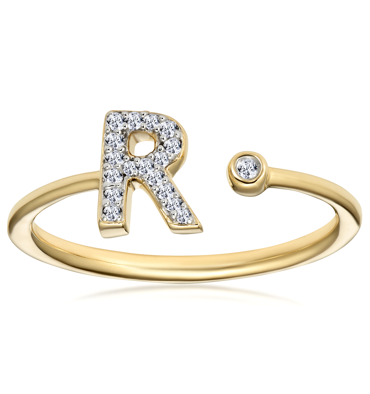 Diamond Initial R Ring 0.07ct set in 9K Gold Size L